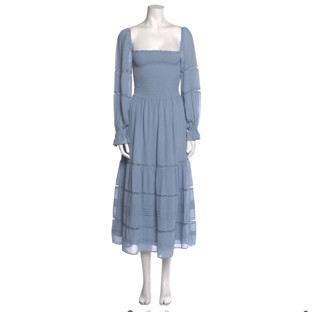 Light Blue Reformation Square Neckline Long Dress for sale!